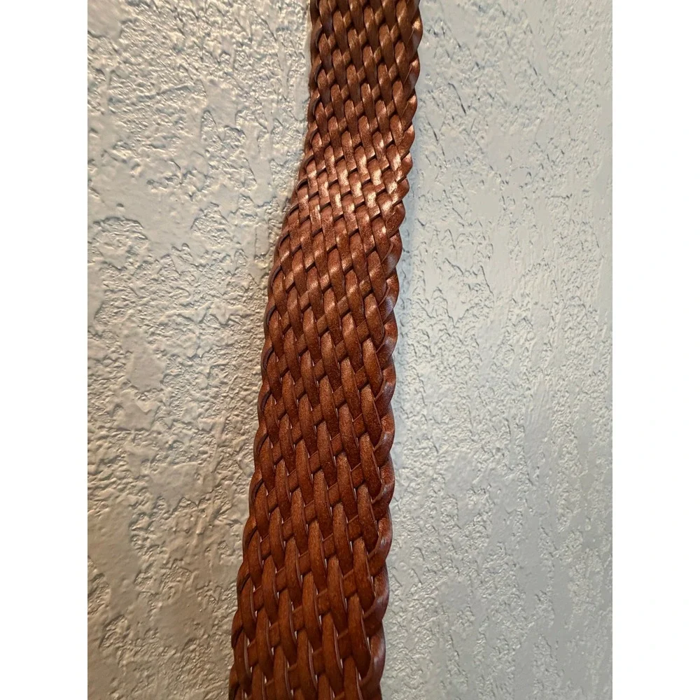 Michael Kors Cognac Brown Braided Woven Belt Gold Buckle Large